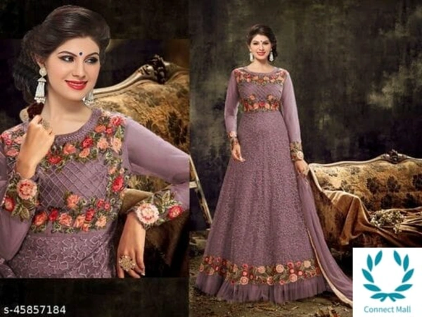 HEAVY WORKED GOWN WITH BUTTER FLY NET AND DUPATTA - Free Size, Georgette, Embroidered, Pack Of :1